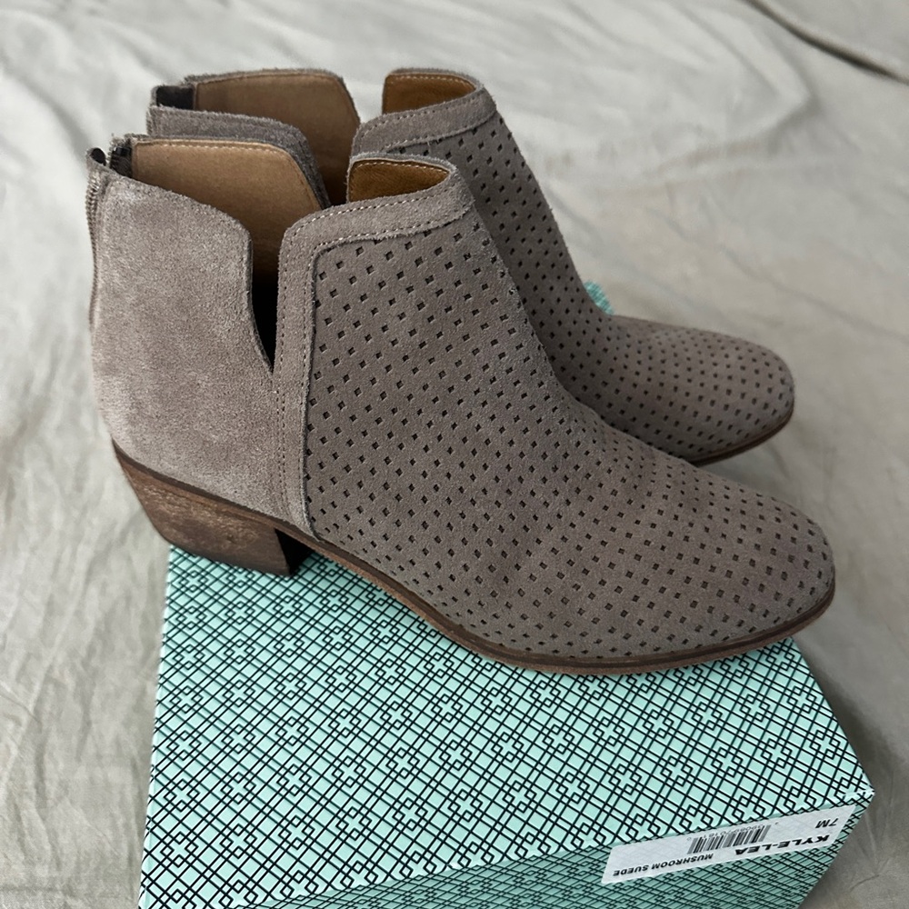 Susina Taupe Perforated Ankle Booties